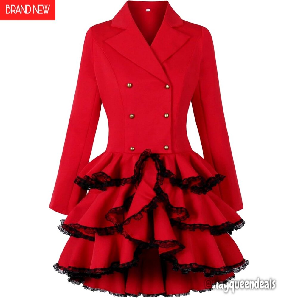 Steampunk Victorian Blazer Coat With Lace Hem, Double Breasted, Women's Size